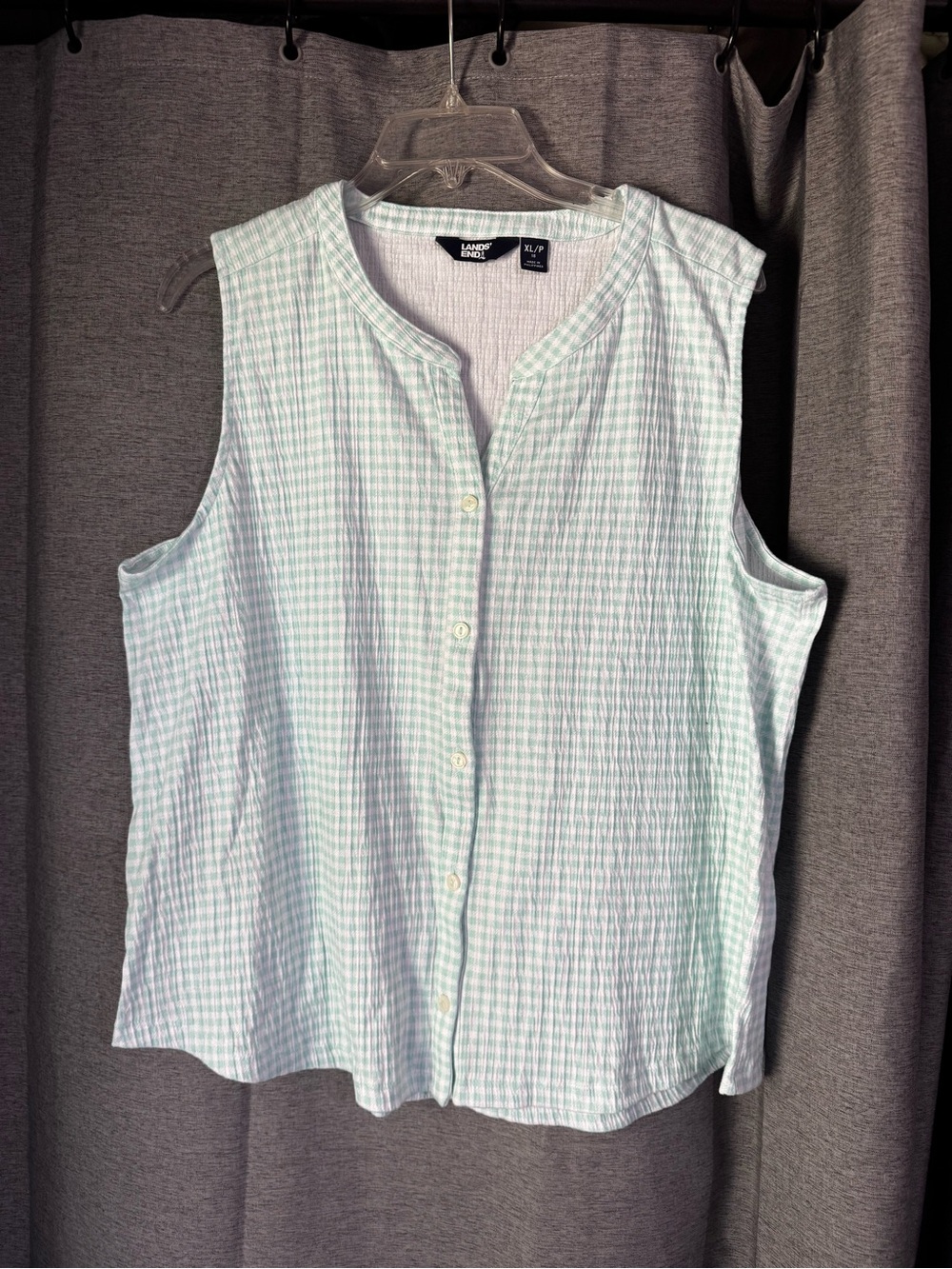 Lands' End Mint Gingham Sleeveless Button-Front Top